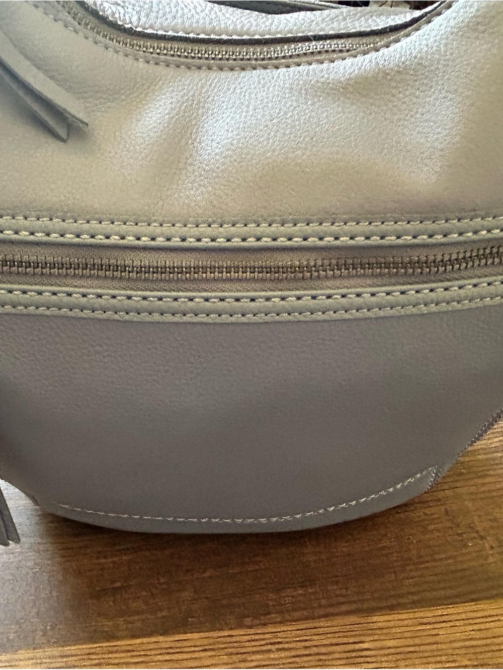 BNNT: The Sak “Sequoia” Blue/Grey All-Leather Hobo Bag with Charm Accent - Picture 7 of 14